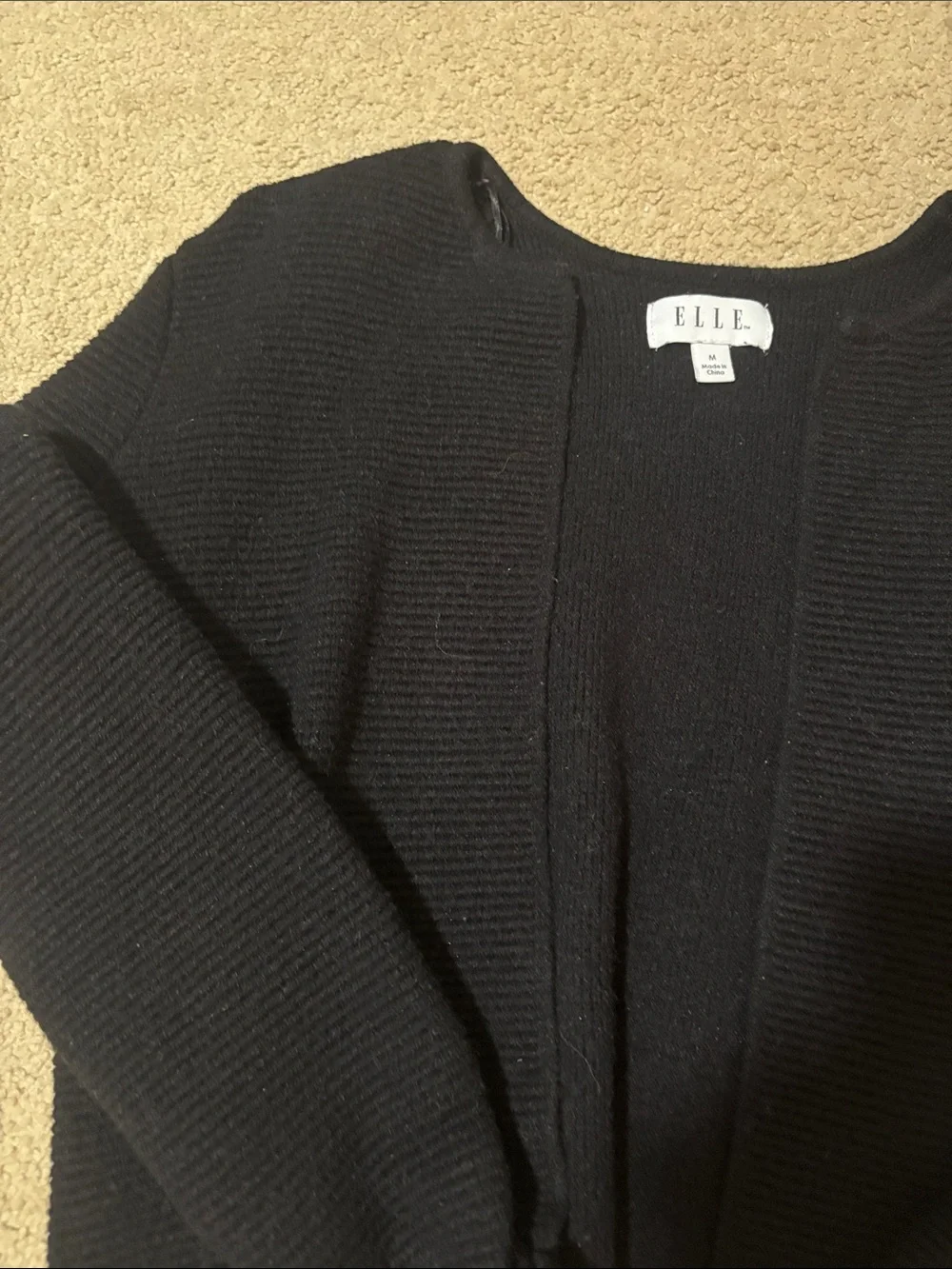 ELLE Black Ribbed Open-Front Cardigan - Picture 3 of 4